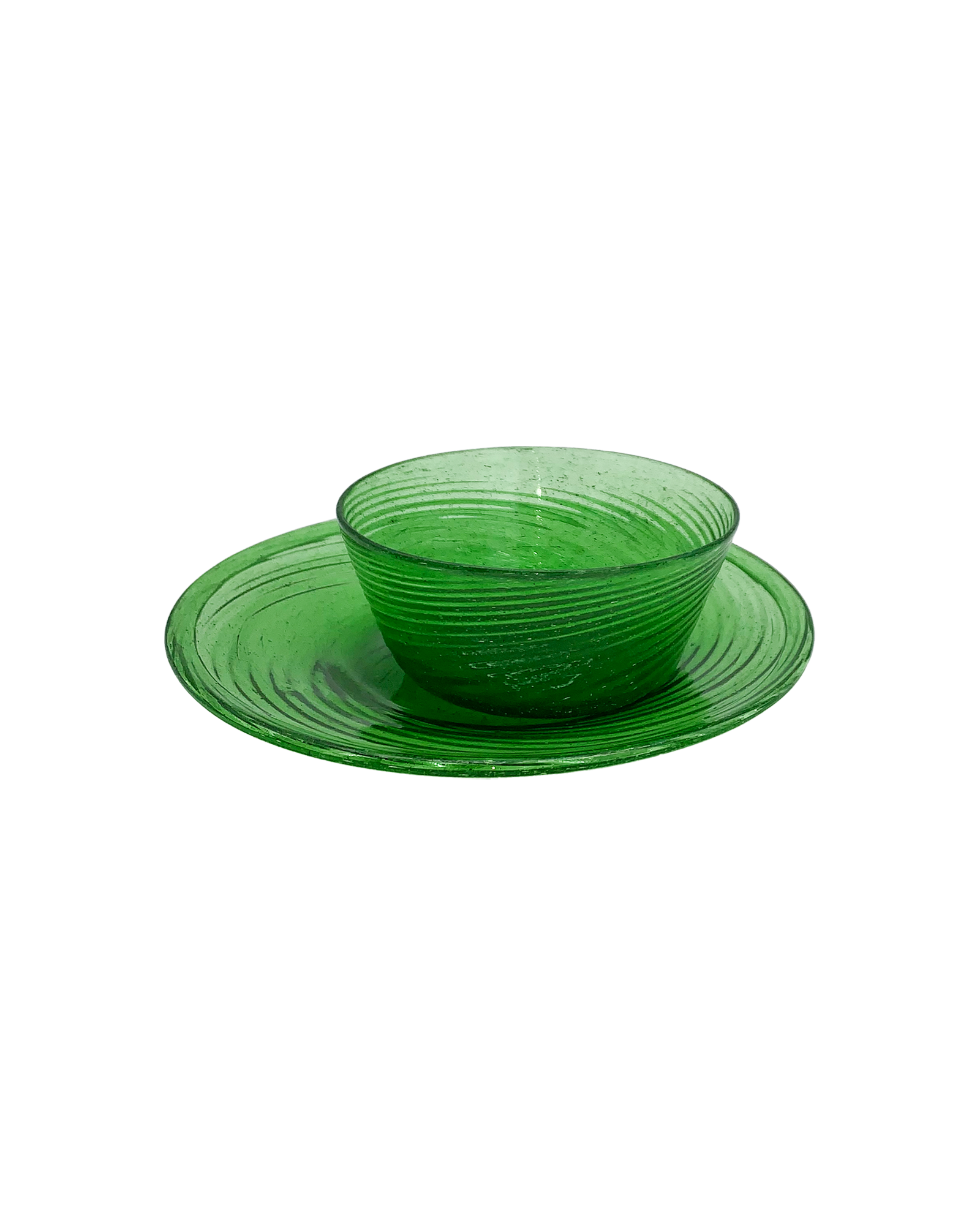 Handblown Lime Glass Plate&amp;Bowl Set